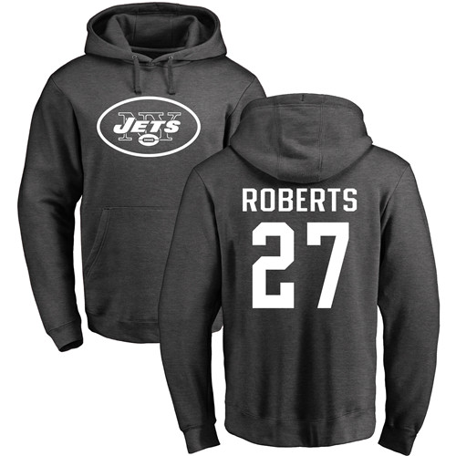 New York Jets Men Ash Darryl Roberts One Color NFL Football #27 Pullover Hoodie Sweatshirts